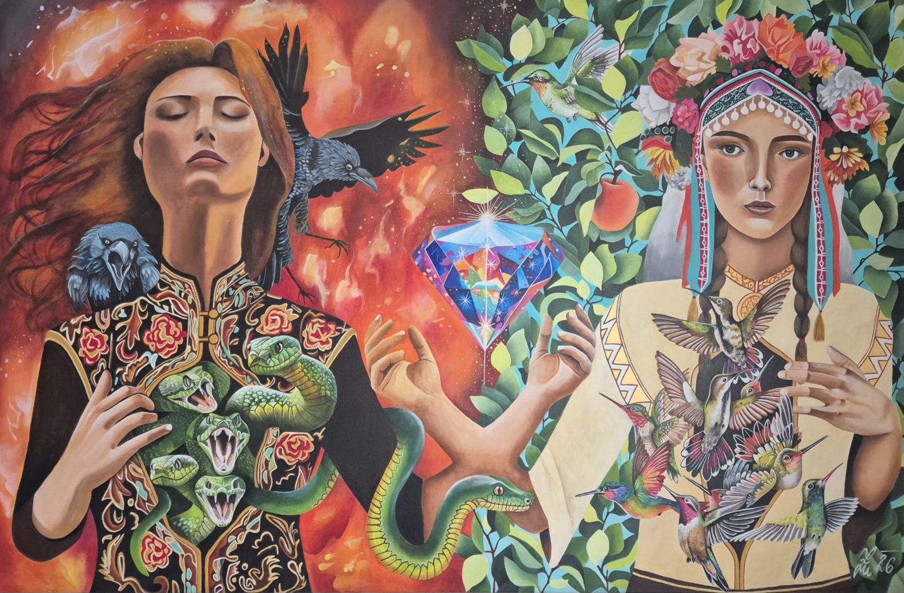 Eva říká Lilith: "Bez Tebe do toho nejdu"  100 x 150 cm